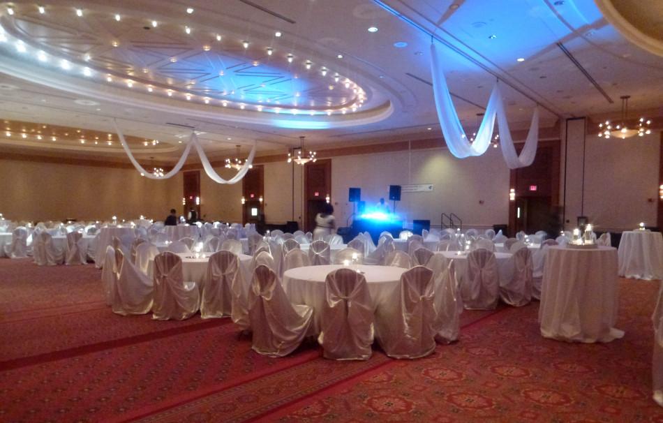 The ballroom was all white from ceiling to seats.