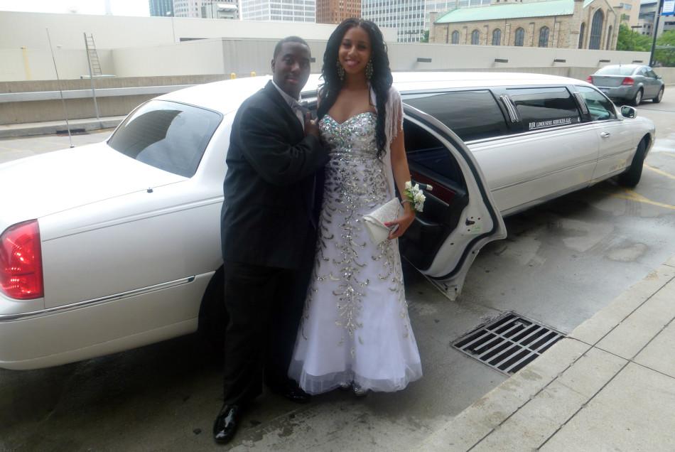 Some arrived in limousines, like this glamorous couple. Senior Alexis Dilworth sports a sequined white gown. Her date is Brian Hayes.
