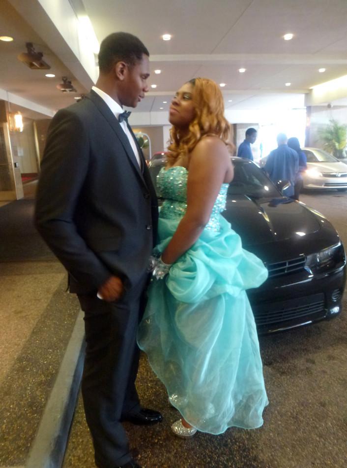 Lion King Conaway and date Tatianna Renfroe arrive at prom.