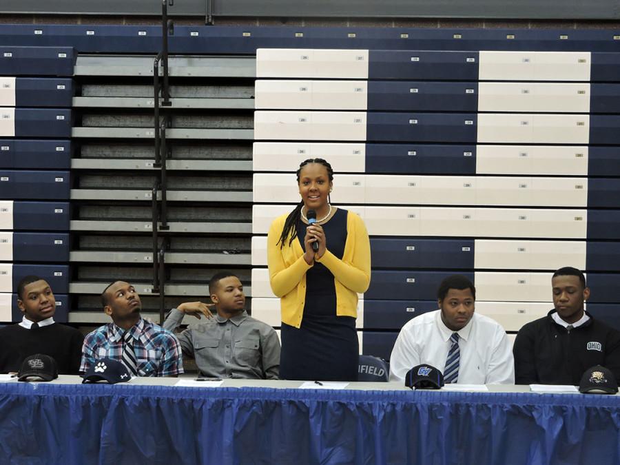 Senior Katherine Nealy announces that she will be playing volleyball for University of Michigan - Dearborn. Nealy is the only female athlete from Southfield High who signed a letter of intent to play a college sport next year.