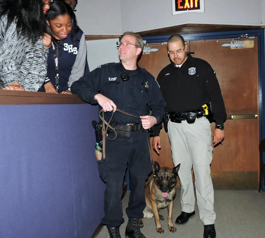 Officers from the Southfield Police Department used a drug-sniffing dog named Harley to help educate students on the  risks of bringing drugs into school.