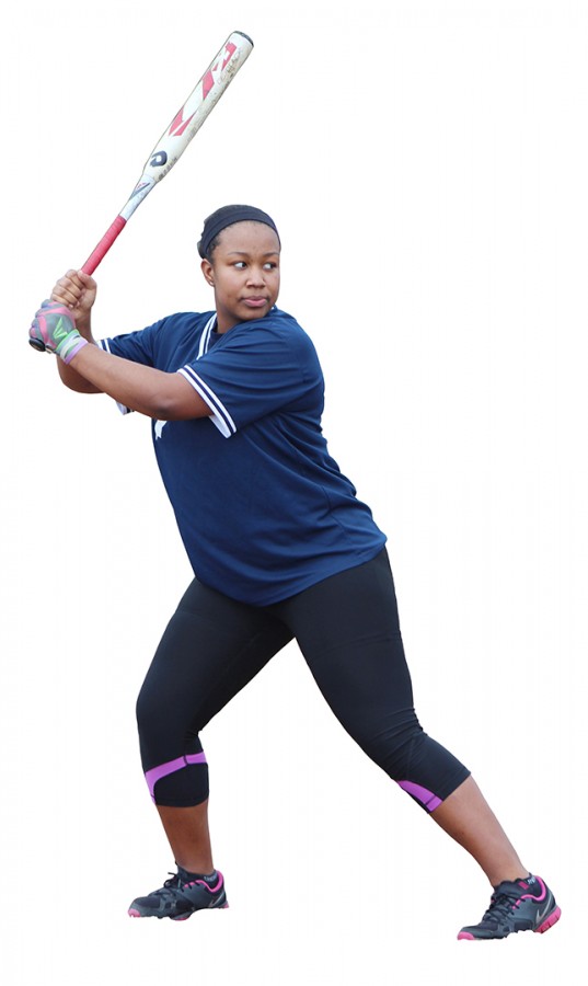 Softball Team Captain KaBria Arnold takes batting practice seriously. Arnold is a senior this year.