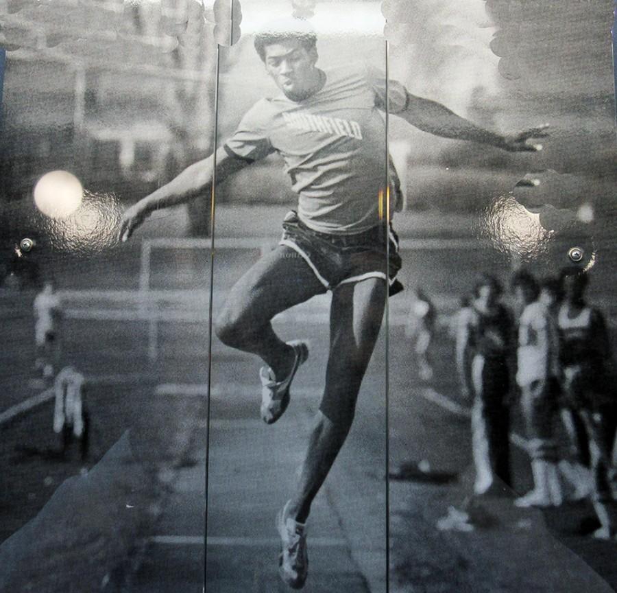 This photo of Vincent Bean has for years been on display in a school showcase. This is a photo of a photo, taken through glass because the school does not allow removal of the photo. When the high schools combine, this and other showcases will likely be cleared to make room for the new high schools sports history.