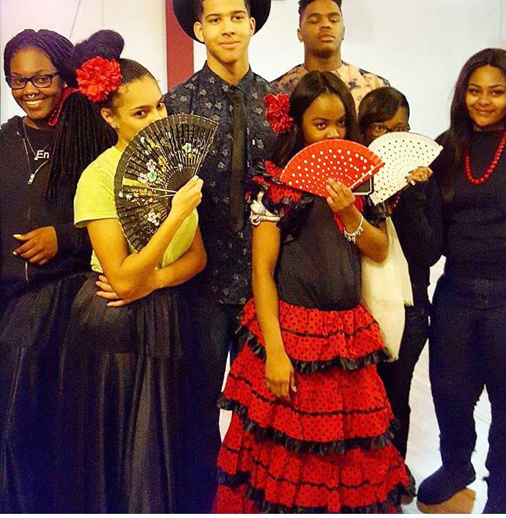 Ramoni Overton, Breanna Cross Adrian Springer, Breanah Boyd and Jordan Nickerson are dressed and ready to learn to Flamenco. Photo By: Timothy  Conley